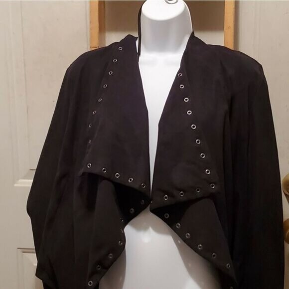 Express Jacket Small Faux Suede Grommet Waterfall Drape Whimsigoth Rocker Chic - Picture 2 of 8